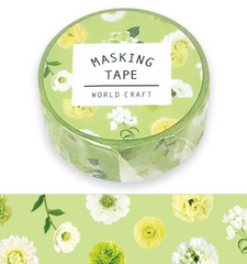 Cute Kawaii World Craft Washi / Masking Deco Tape - Flowers Green - for Scrapbooking Journal Planner Craft