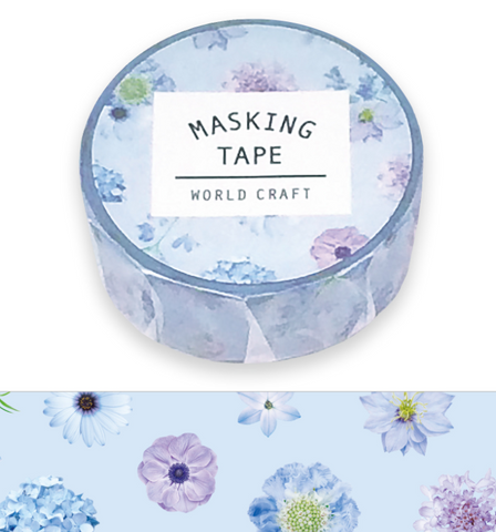 Cute Kawaii World Craft Washi / Masking Deco Tape - Flowers Blue - for Scrapbooking Journal Planner Craft