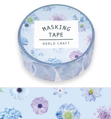 Cute Kawaii World Craft Washi / Masking Deco Tape - Flowers Blue - for Scrapbooking Journal Planner Craft