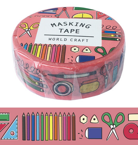 Cute Kawaii World Craft Washi / Masking Deco Tape - Ready for School Study College C - for Scrapbooking Journal Planner Craft