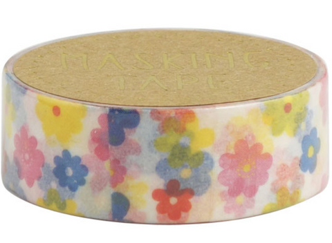 Cute Kawaii World Craft Washi / Masking Deco Tape - Flower Blue Red Yellow - for Scrapbooking Journal Planner Craft