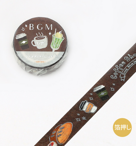 Cute Kawaii BGM Washi / Masking Deco Tape - Crayon Land series - Cafe Coffee - for Scrapbooking Journal Planner Craft