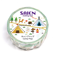 Cute Kawaii Saien Washi / Masking Deco Tape - Camping Ground Utensils Tent Lake Nature Forest - for Scrapbooking Journal Planner Craft