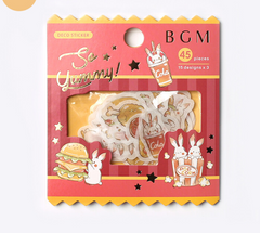 Cute Kawaii BGM So Yummy Series Flake Stickers Sack - Burger Taco Hotdog Rabbit - for Journal Agenda Planner Scrapbooking Craft