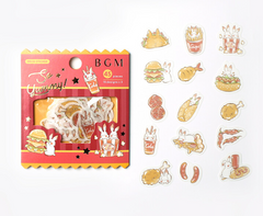 Cute Kawaii BGM So Yummy Series Flake Stickers Sack - Burger Taco Hotdog Rabbit - for Journal Agenda Planner Scrapbooking Craft