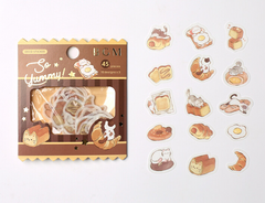 Cute Kawaii BGM So Yummy Series Flake Stickers Sack - Breakfast Cat - for Journal Agenda Planner Scrapbooking Craft