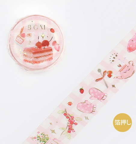 Cute Kawaii BGM Washi / Masking Deco Tape - Strawberry Sweets Teatime - for Scrapbooking Journal Planner Craft