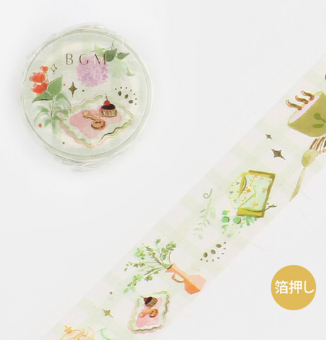 Cute Kawaii BGM Washi / Masking Deco Tape - Matcha Green Tea Sweets Teatime - for Scrapbooking Journal Planner Craft