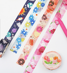 Cute Kawaii BGM Washi / Masking Deco Tape - Crayon Land series - Garden Daisy Cat Flower Field - for Scrapbooking Journal Planner Craft