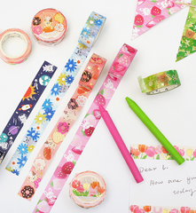 Cute Kawaii BGM Washi / Masking Deco Tape - Crayon Land series - Garden Daisy Cat Flower Field - for Scrapbooking Journal Planner Craft
