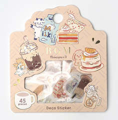 Cute Kawaii BGM Flake Stickers Sack - Animals and Drinks Coffee Milk Juice - for Journal Agenda Planner Scrapbooking Craft