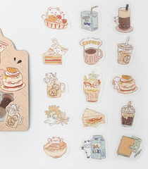 Cute Kawaii BGM Flake Stickers Sack - Animals and Drinks Coffee Milk Juice - for Journal Agenda Planner Scrapbooking Craft