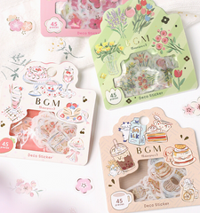 Cute Kawaii BGM Flake Stickers Sack - Animals and Drinks Coffee Milk Juice - for Journal Agenda Planner Scrapbooking Craft