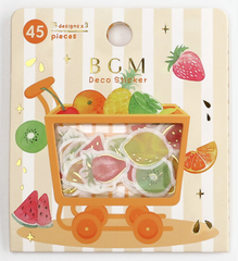 Cute Kawaii BGM Cartful Series Flake Stickers Sack - Fruits Strawberry Pineapple Kiwi Cherry Orange Lemon Banana - for Journal Agenda Planner Scrapbooking Craft