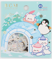 Cute Kawaii BGM Winter Limited Series Flake Stickers Sack - Penguin - for Journal Agenda Planner Scrapbooking Craft