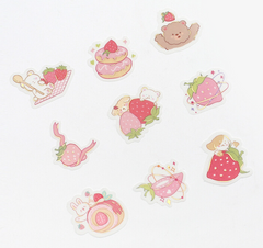 Cute Kawaii BGM Flake Stickers Sack - Strawberry Bunny Bear - for Journal Agenda Planner Scrapbooking Craft