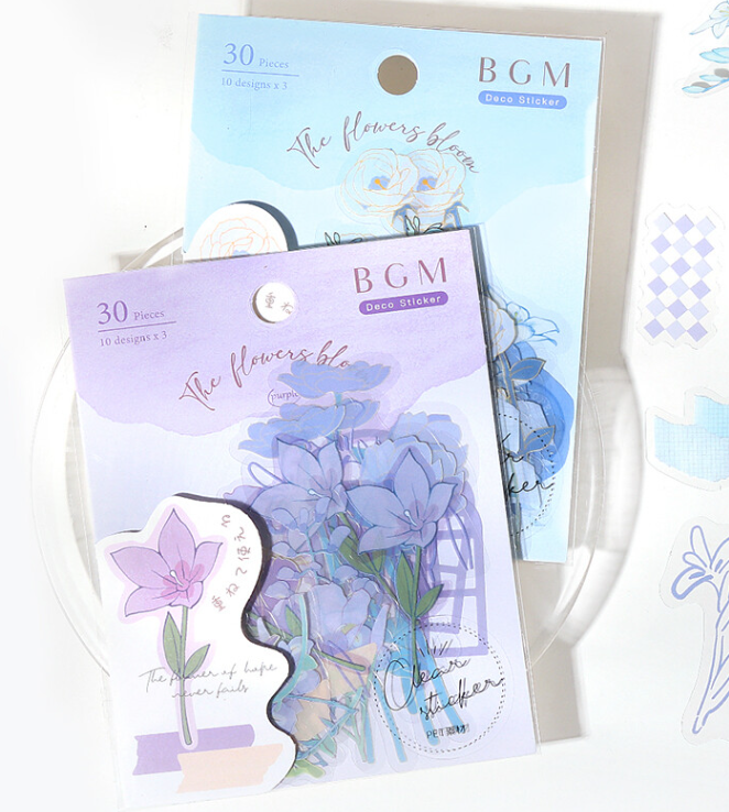 Cute Kawaii BGM Clear Flower Stickers Series Flake Stickers Sack
