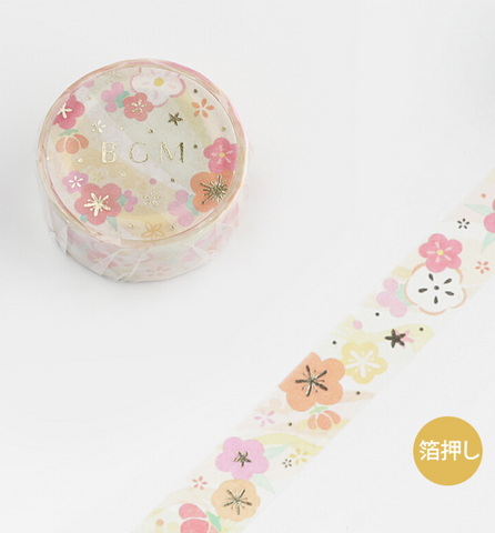 Cute Kawaii BGM Washi / Masking Deco Tape - Gold Accents - Cherry Blossom Sakura Flower - for Scrapbooking Journal Planner Craft