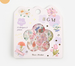 Cute Kawaii BGM Flowers Series Flake Stickers Sack - Beautiful Flowers Bloom Garden Spring - for Journal Agenda Planner Scrapbooking Craft