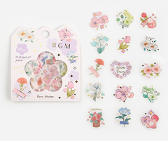 Cute Kawaii BGM Flowers Series Flake Stickers Sack - Beautiful Flowers Bloom Garden Spring - for Journal Agenda Planner Scrapbooking Craft