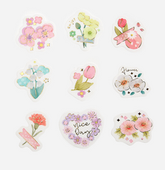 Cute Kawaii BGM Flowers Series Flake Stickers Sack - Beautiful Flowers Bloom Garden Spring - for Journal Agenda Planner Scrapbooking Craft