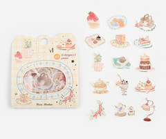 Cute Kawaii BGM Flake Stickers Sack - Tea time Sweet Snack Relax Home - for Journal Agenda Planner Scrapbooking Craft