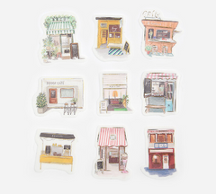 Cute Kawaii BGM Flake Stickers Sack - Town House Building Downtown - for Journal Agenda Planner Scrapbooking Craft