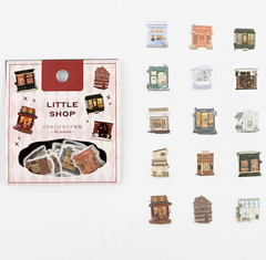 Cute Kawaii BGM Flake Stickers Sack - Little Shops Town Building Downtown - for Journal Agenda Planner Scrapbooking Craft