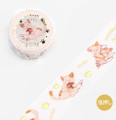 Cute Kawaii BGM Washi / Masking Deco Tape - Cat play with balls - for Scrapbooking Journal Planner Craft