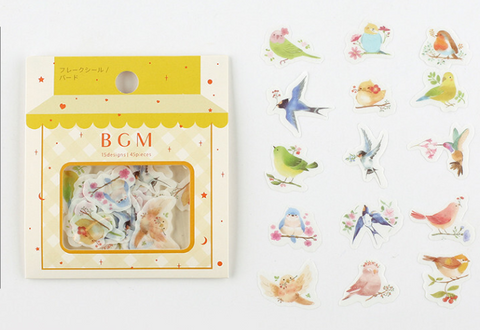 Cute Kawaii BGM Flake Stickers Sack - Birds - for Journal Agenda Planner Scrapbooking Craft