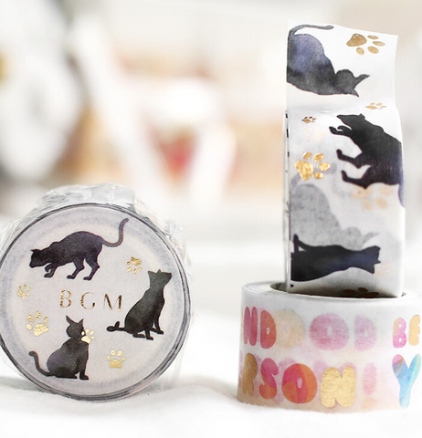 Cute Kawaii BGM Washi / Masking Deco Tape - Black Cat - for Scrapbooking Journal Planner Craft