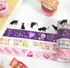 Cute Kawaii BGM Washi / Masking Deco Tape - Black Cat - for Scrapbooking Journal Planner Craft
