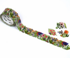 Cute Kawaii Bande Roll of 200 Stickers - Washi Tape Paper - Flowers Bouquet Garden - for Scrapbooking Journal Planner Craft