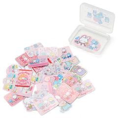 Collectible ૮ ・ﻌ・ა - Cute Kawaii Sanrio Cheery Chums Bear Rabbit Elephant Flake Stickers in Mini Plastic Container 2018 - Collectible